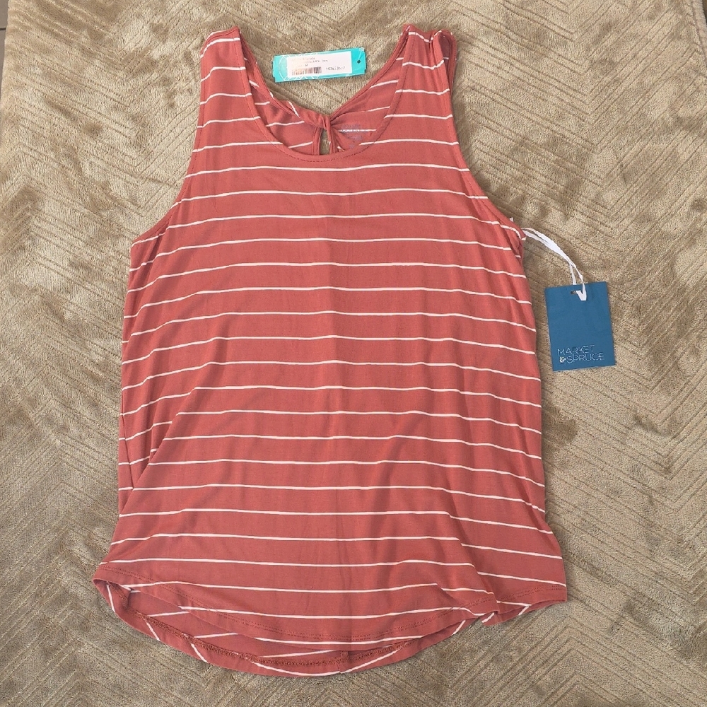 Market & Spruce Terracotta and White Striped Tank Top